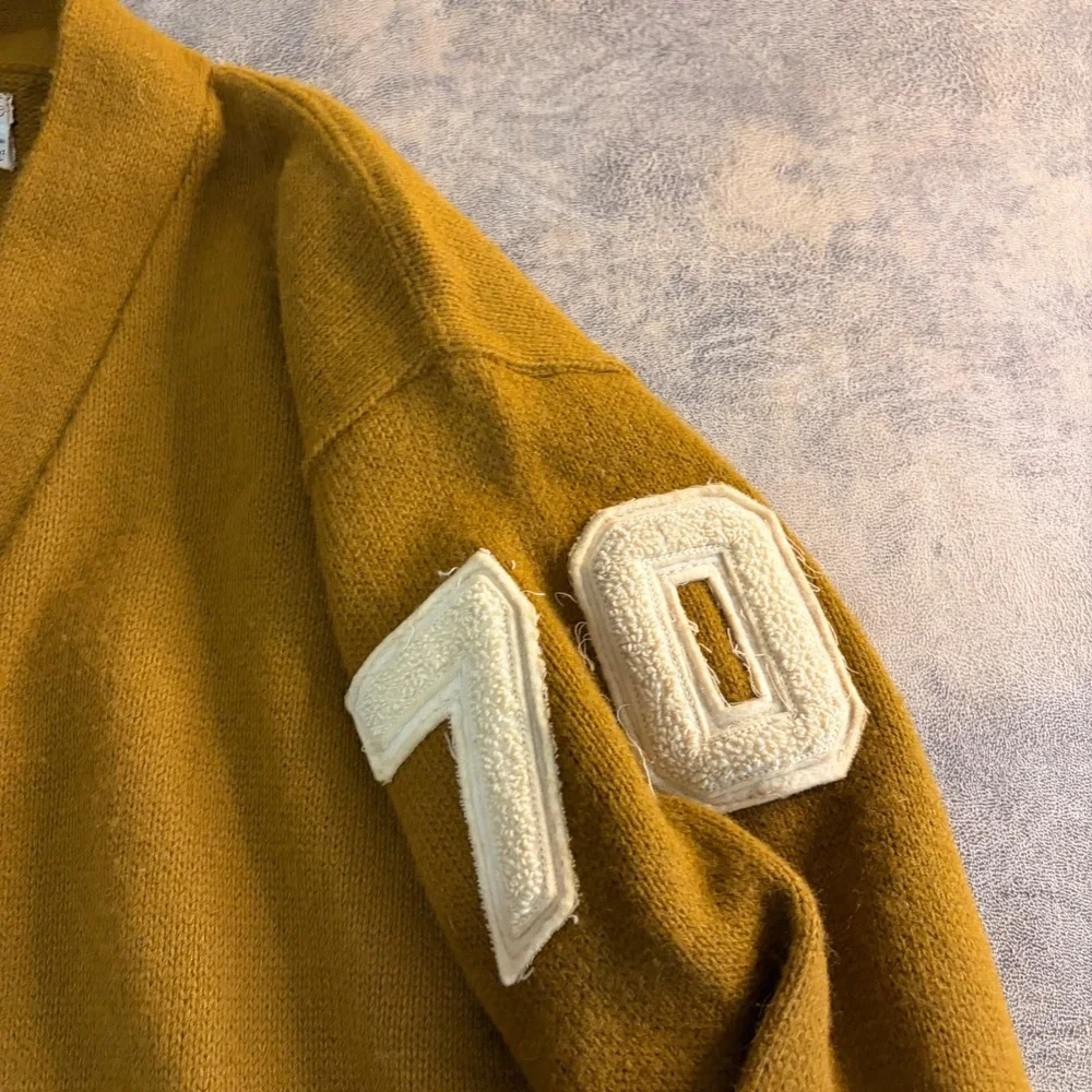 Sand-Knit Varsity Cardigan Sweater Mens 38 (M) Mustard Yellow True‎ Vintage
